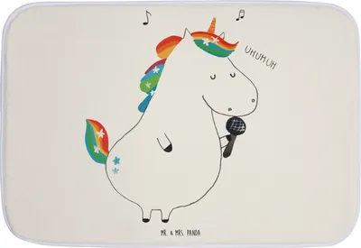 Produktbild von Mr. & Mrs. Panda Badteppich Einhorn Sänger - Weiß - Geschenk, Geburtstag, Party, Badematte, Disco, Duschvorleger, Badezimmerteppich, Badvorleger, Unicorn, duschmatte