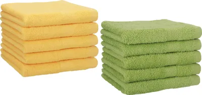 Produktbild von Betz 10 Stück Gästetücher 30x50 cm PREMIUM 100% Baumwolle Set  Farbe: honiggelb und avocadogrün