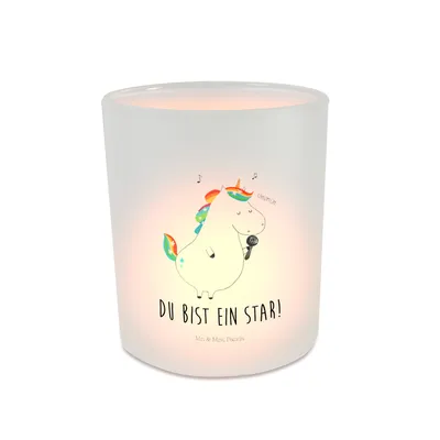Produktbild von Mr. & Mrs. Panda Windlicht Glas Einhorn Sänger - Transparent - Geschenk, Unicorn, Disco, Party, Fest, kerzenhalter, Einhörner, Teelichthalter, Geburtstag