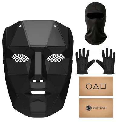 Spielmaske-Set: Maske, Sturmhaube, Handschuhe & Karte für Halloween