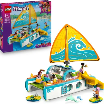 Produktbild von LEGO Friends Segelabenteuer Set - Spielzeug mit Boot mit drehbarem Segel, 4 Minifiguren & 2 Delfin Figuren sowie lustigem Zubehör – Kreatives Geburtstagsgeschenk für Mädchen ab 8 Jahren – 42664