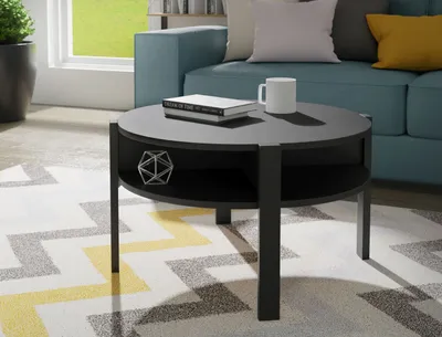Produktbild von Couchtisch - Ø 75 cm - Schwarz matt - mit zusätzlichen Ablageflächen