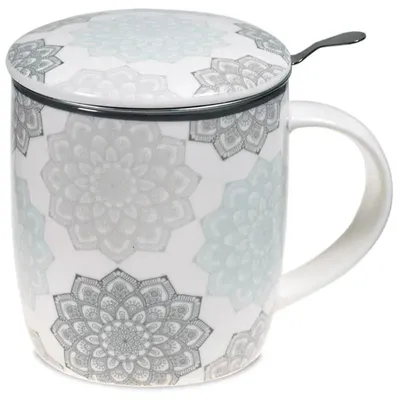 Obrázek produktu pro Šálek se sítkem a víčkem Mandala šedý -- ±400 ml