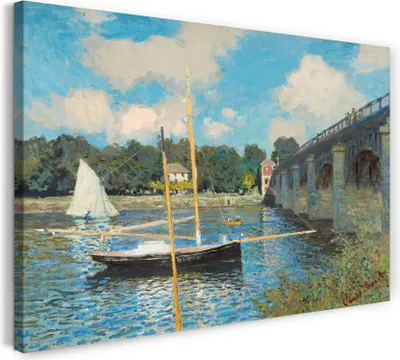 Produktbild von Leinwandbild (100x70cm): Claude Monet - Die Brücke bei Argenteuil (1874), echter Holz-Keilrahmen inkl. Aufhänger, handgefertigt in Deutschland