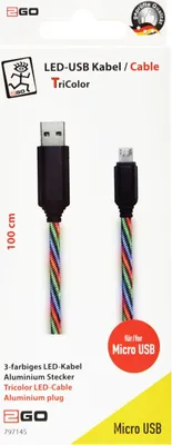 Immagine prodotto di cavo dati USB 2GO "Tricolore" a LED illuminato. Micro USB 1m