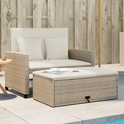 Produktbild von Gartensofa mit Kissen 2-Sitzer Beige Poly Rattan
