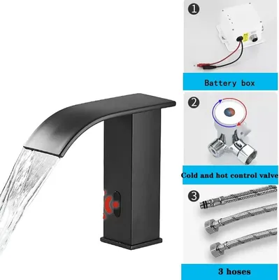 Immagine prodotto di Rubinetto per bagno, finitura nera opaca, tecnologia a sensore, nero corto A