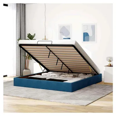 Produktbild von Ottomanisches Bettgestell ohne Matratze Dunkelblau 200x200 cm Samt