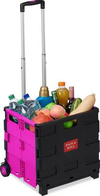 Produktbild von Relaxdays Einkaufstrolley klappbar, Teleskop-Griff, 2 Gummi Rollen, bis 35 kg, Shopping Trolley, Aluminium, ABS, pink