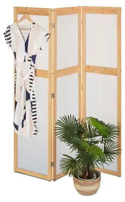 3-teiliger Raumteiler, klappbar, 168x135,5 cm, Kunststoff & Bambus
