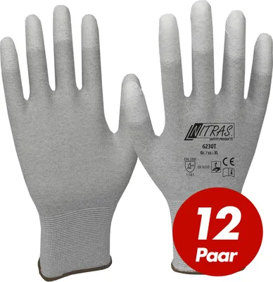 Produktbild von NITRAS ESD-Handschuhe 6230T, antistatisch, touchscreenfähig, teilbeschichtet auf Fingerkuppen - 12 Paar Größe:7