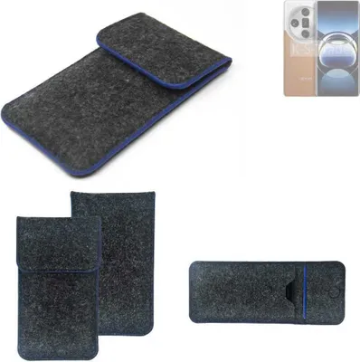 Produktbild von K-S-Trade Handy-Hülle Schutz-Hülle kompatibel mit Oppo Find X7 Filztasche Pouch Tasche Case Sleeve Filzhülle dunkelgrau, blauer Rand