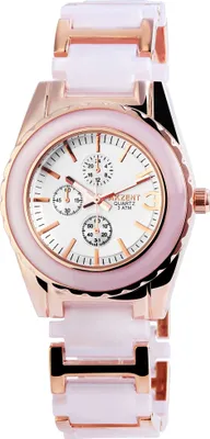 Produktbild von Damenuhr Edelstahlband rosegoldfarben / weiß 3 ATM Analog Quartz Chronolook