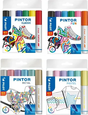 Produktbild von Pilot Pintor Kreativmarker M - 4x 6er-Set Classic, Fun, Pastell, Metallic