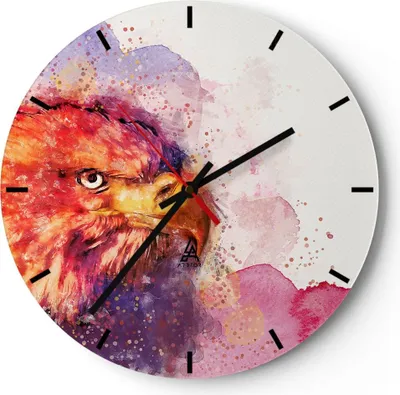 Produktbild von Wanduhr - Rund - Glasuhr - Adler Vogel Feder - 30x30cm - Schleichendes Uhrwerk - Lautlos - zum Aufhängen bereit - Dekoration Modern - Wanddekoration aus Glas - C3AR30x30-4054