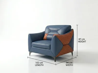 Zdjęcie produktu dla Skórzane fotele nowoczesne, pomarańczowe, niebieskie, relaksacyjne, designerskie, tapicerowane, do salonu