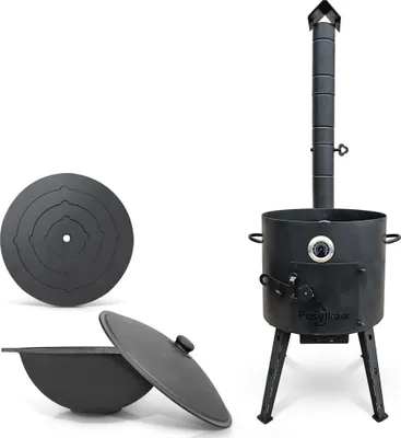 Produktbild von Utschak Uchag Feuerofen Ø 40 cm 2 mm Stahl Herdplatte 4mm Kazan 12 L Thermometer