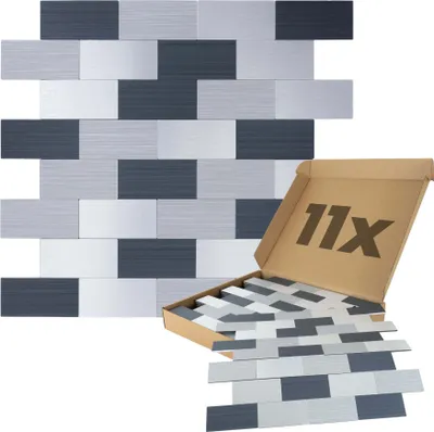 Produktbild von Dalsys Wandpaneele selbstklebend 1m², 11 Stück Grau Mix Silber Wandverkleidung feuchtigskeitsbeständig,  für Bad und Küche, rechteckige Form