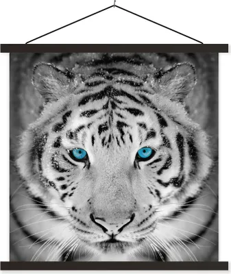 Produktbild von MuchoWow® Textilposter Tiger - Weiß - Augen 120x120 cm mit schwarzem Rahmen - Aufhängungsset