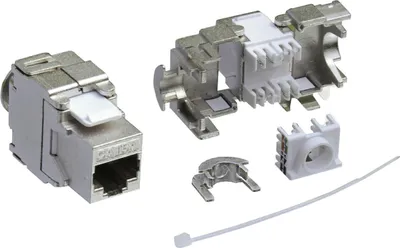 A set of network connectors and accessories on a white background.