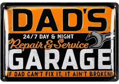 Produktbild von LANOLU Retro Blechschild Dads Garage, Papas Service Schild für Papas Werkstatt als Vatertagsgeschenk für Papa 20x30cm