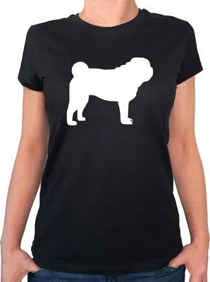 Produktbild von Huuraa Damen T-Shirt Mops Silhouette XXL Black Bio Baumwolle Fairtrade Damenshirt Geschenkidee