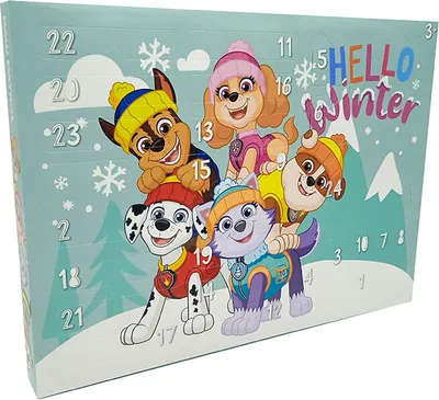 A Paw Patrol themed advent calendar with the characters on the front.