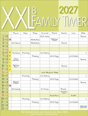 Produktbild von Familienkalender 2027, 8 Spalten, XXL, 35 x 46 cm, mehrsprachig, mit Zusatzspalte