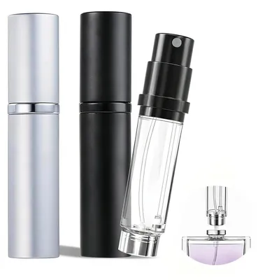 Zdjęcie produktu dla 2 sztuki atomizatorów do perfum, pojemność 5 ml, aluminium, kolor: czarny i srebrny