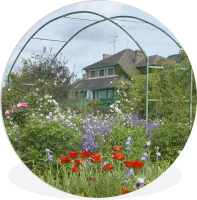 Produktbild von MuchoWow® Rundes Wandbild - Runde Bilder Monets Haus mit bunten Blumen im Garten in Giverny, Frankreich Ø 90 cm Kreis Wanddekoration Kunststoff - Wandkreis - Wandschmuck - Wand-Kreis - Wohnzimmer - Bild - Runde - Wanddeko - Dibond - Kunstdrucke