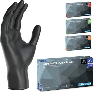 Produktbild von ARNOMED Gummihandschuhe Schwarz, Einweghandschuhe 100 Stk, Latexhandschuhe S-XL, Einmalhandschuhe Puderfrei - Gr. XL