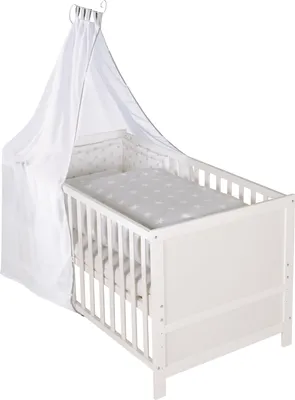 Produktbild von roba Kombi-Kinderbettset 'Sterne Grau', 70x140 cm, weiß, umbaubar zum Juniorbett