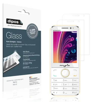 Produktbild von 2x Schutzfolie für Myria Sun 2 - Anti-Shock 9H Folie dipos Glass Kunststoffglas