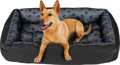 Produktbild von Hundebett Hundekorb Hundesofa Tierbett für Kleine, Mittlere und Grosse Hunde - Waschbar - Größe M - Schwarz und Grau - Pfoten