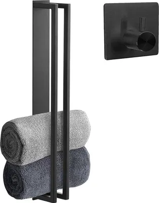 Immagine prodotto di Portasciugamani adesivo Unyqoos® nero – Barra portasciugamani in acciaio inossidabile, senza necessità di foratura, inclusa 1 staffa adesiva per bagno e WC