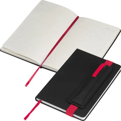 Produktbild von Notizbuch / DIN A5 / mit PolyurethanEinband / 192 linierte Seiten / Farbe: schwarz-rot