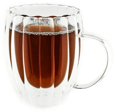 Produktbild von 12er Gläser-Set Doppelwandglas mit Henkel Riffle Design Transparent 350 ml