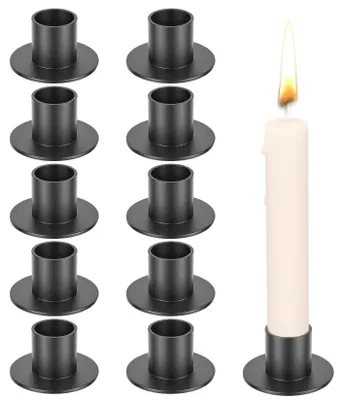 10er Set Metall-Kerzenhalter, schwarz, für Stabkerzen, Tischdeko