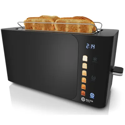 Produktbild von Balter Toaster 4 Scheiben, Langschlitz, Edelstahl, Brötchenaufsatz, LCD Display, Auftaufunktion, Brotzentrierung, Krümelschublade TS-44 schwarz