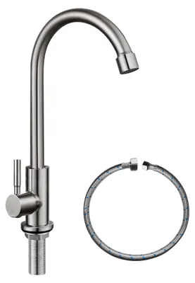 Produktbild von Kaltwasserhahn aus SUS304 Edelstahl für die Küchenspüle, hoher Bogen, gebürstetes Nickel, Einzelgriff, Einloch