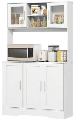 Produktbild von Küchenschrank mit Glastüren und verstellbaren Einlegeböden | Farbe: Weiß | Abmessungen: 108x35x180 cm