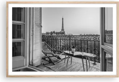 Produktbild von Gerahmtes Poster - Rahmen in heller Eiche - Schwarzweiß Paris Balkon - 91,5x61 cm - Wand Bild - Wanddeko - Wandbilder - Kunstposter - Wandposter - Bilderrahmen - Bilder - Kunstdruck - P2NAA91x61-4595