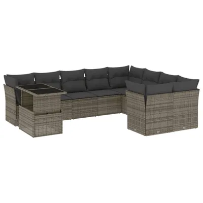 Produktbild von vidaXL 10-tlg. Garten-Sofagarnitur mit Kissen Grau Poly Rattan