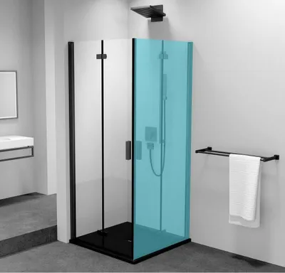 Obrázok produktu pre ZOOM BLACK Skladacie sprchové dvere 700 mm, ľavé, číre sklo