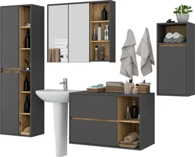 Produktbild von Hängendes Badezimmermöbel-Set VAMI in Graphitgrau mit Innen in Artisan Eiche
