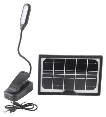 Produktbild von Solar wiederaufladbare Klemmlampe, warmes Tageslicht, weißes Licht, flimmerfrei, flexibler Schwanenhals, Clip-on-Buch, 5 V