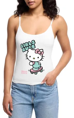 Produktbild von Spreadshirt Hello Kitty Auf Skateboard Girls Rule Frauen Premium Organic Top mit Spaghettiträgern, XXL, Weiß