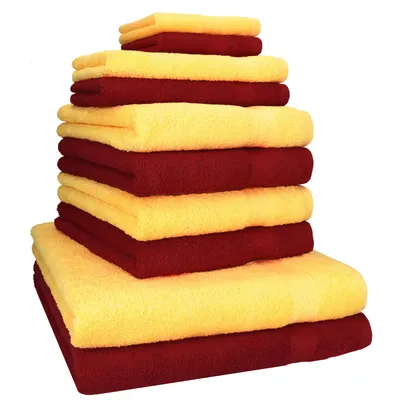 Produktbild von Betz 10-tlg. Handtuch-Set PREMIUM CLASSIC 2 Duschtücher 4 Handtücher 2 Gästetücher 2 Seiftücher Farbe: gelb & dunkelrot