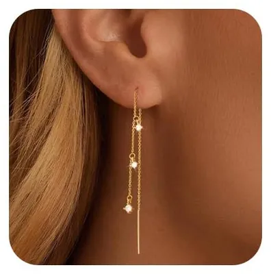 Produktbild von FDEETY Ohrringe für Damen 14K Messing Elegante Lange Quasten Modische mit Ketten