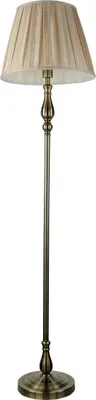 A classic floor lamp with a pleated fabric shade and a metal base and stem.